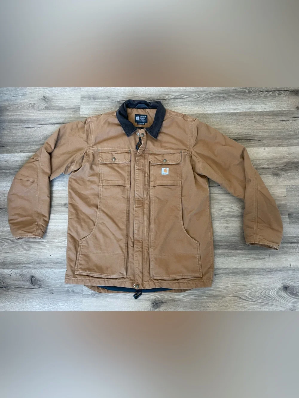 Carhartt Relaxed Fit Duck Utility Jacket Men’s Large Tall Brown Corduroy Collar